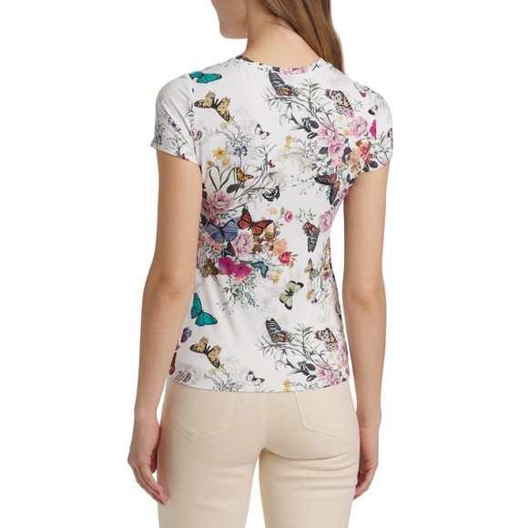 L'AGENCE Ressi Floral Butterfly Crewneck Fitted Tee Women XXS White Multi NEW - Picture 6 of 13